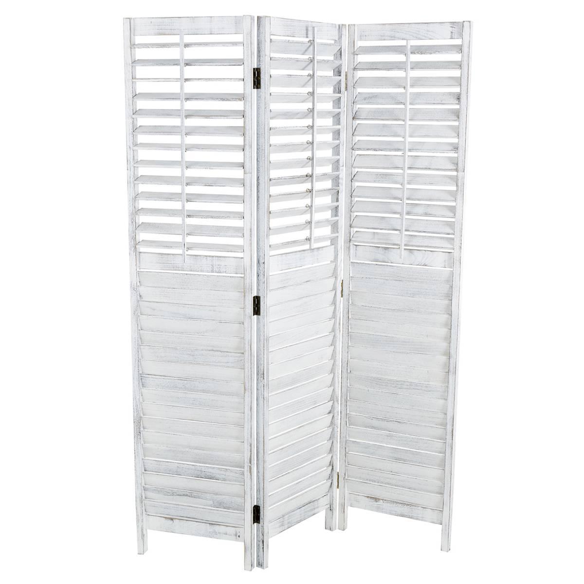 9th & Pike(R) Rustic White Wood Room Divider Screen