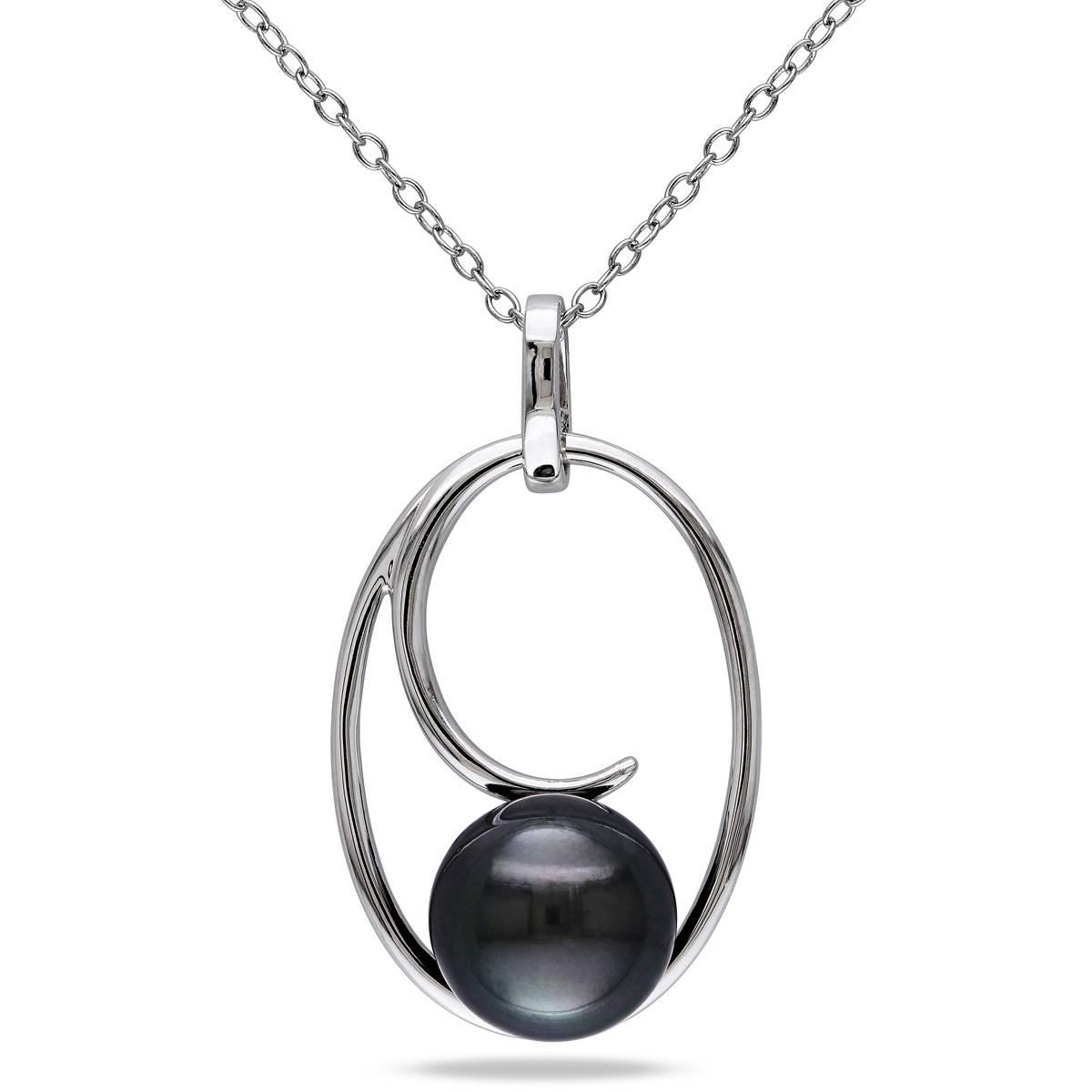 Gemstone Classics(tm) Black Tahitian Pearl Geometric Pendant