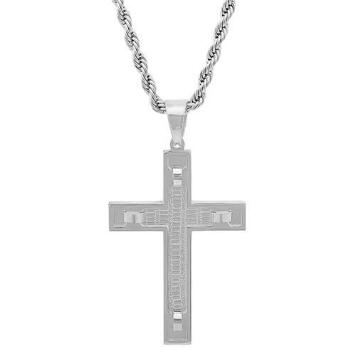 Mens Steeltime Snakeskin Cross Pendant Necklace
