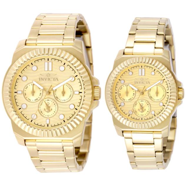 Mens & Womens Invicta Ocean Voyage Gold Dial Watch Set - 49260