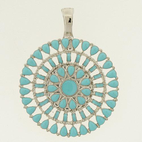 Wearable Art Silver & Turquoise Stones Round Enhancer Pendant