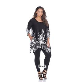 Plus Size White Mark Scroll Print Border Tunic