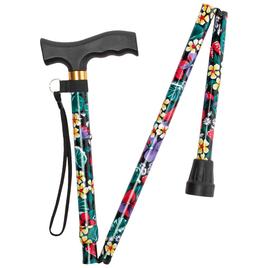 Womens Floral Pattern Fashion Folding Cane - Black