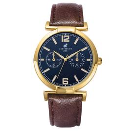 Mens Caribbean Joe Gold-Tone Navy Dial Strap Watch - CJ7163GD