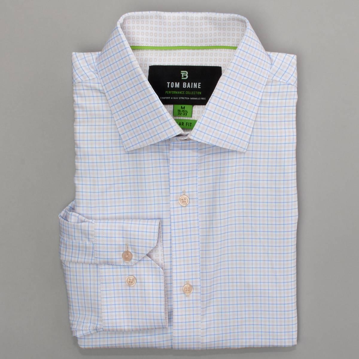 Mens Tom Baine Regular Fit Performance Dress Shirt - Yellow Plaid