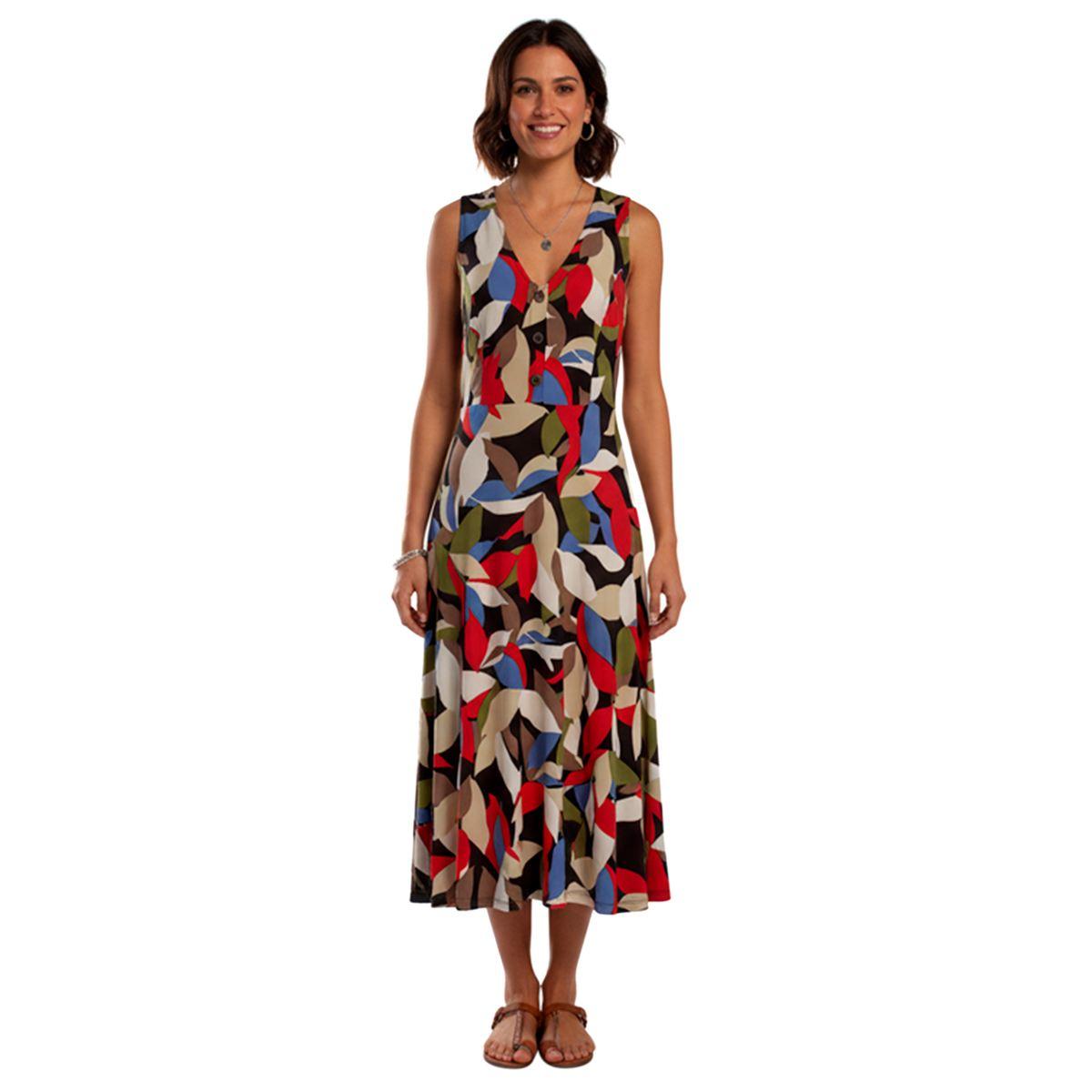 Petite Anne Klein Sleeveless Abstract Leaf Midi Dress