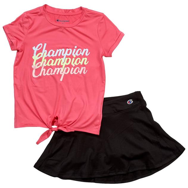 Girls (4-6x) Champion® Logo Tie Front Tee & Skorts Set