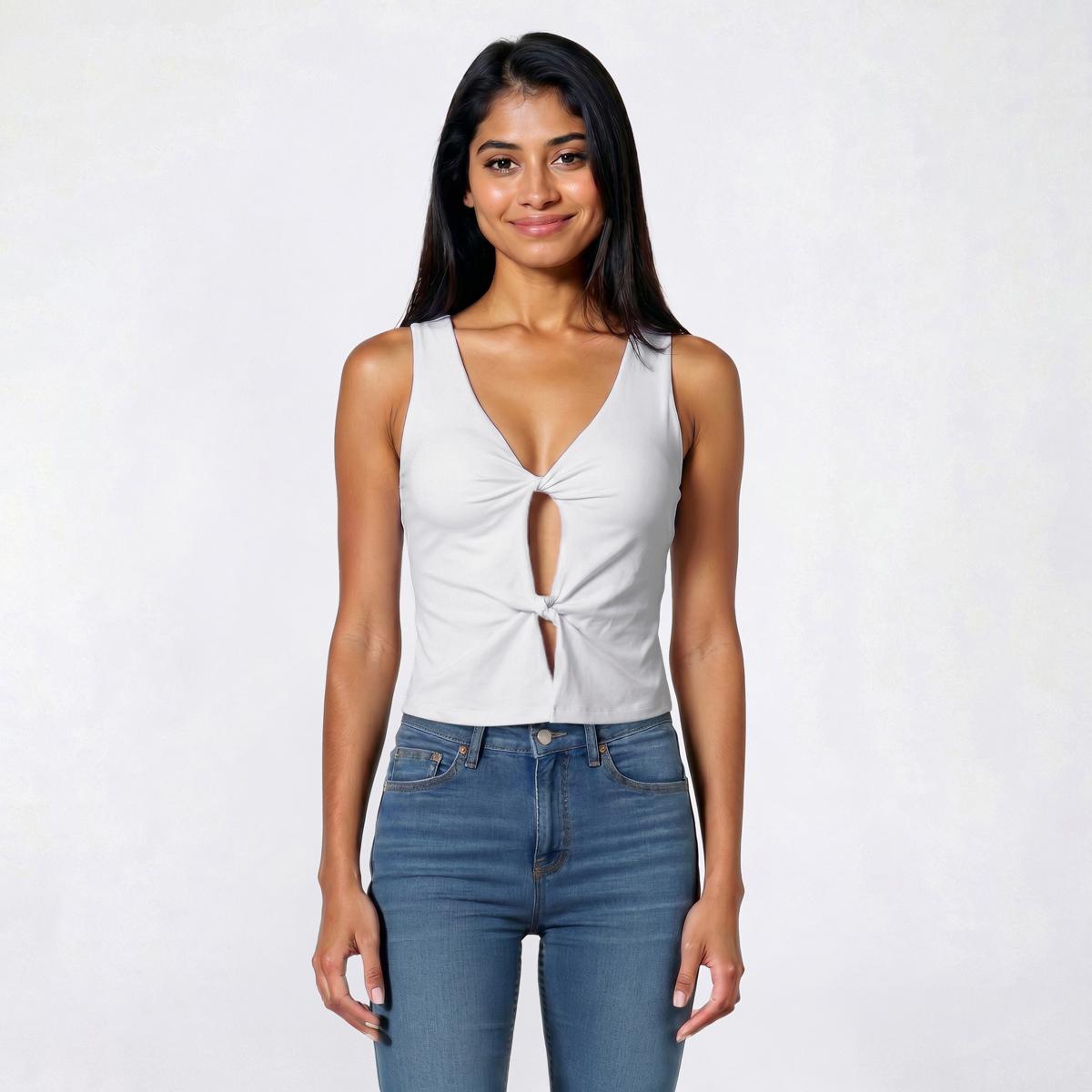 Juniors No Comment Front Twist Tank Top w/ Mold Cup