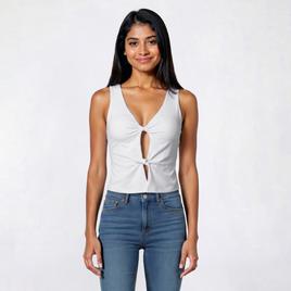 Juniors No Comment Front Twist Tank Top w/ Mold Cup