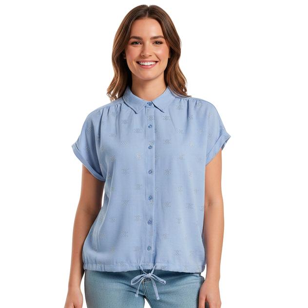 Womens Marissa Olivia Short Sleeve Stud Drawstring Tie Blouse
