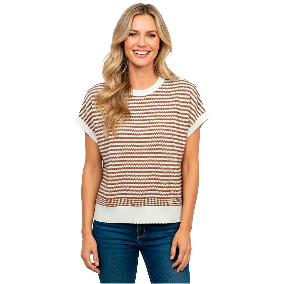 Womens Adrianna Papell Dolman Sleeve Striped Crew Neck Sweater