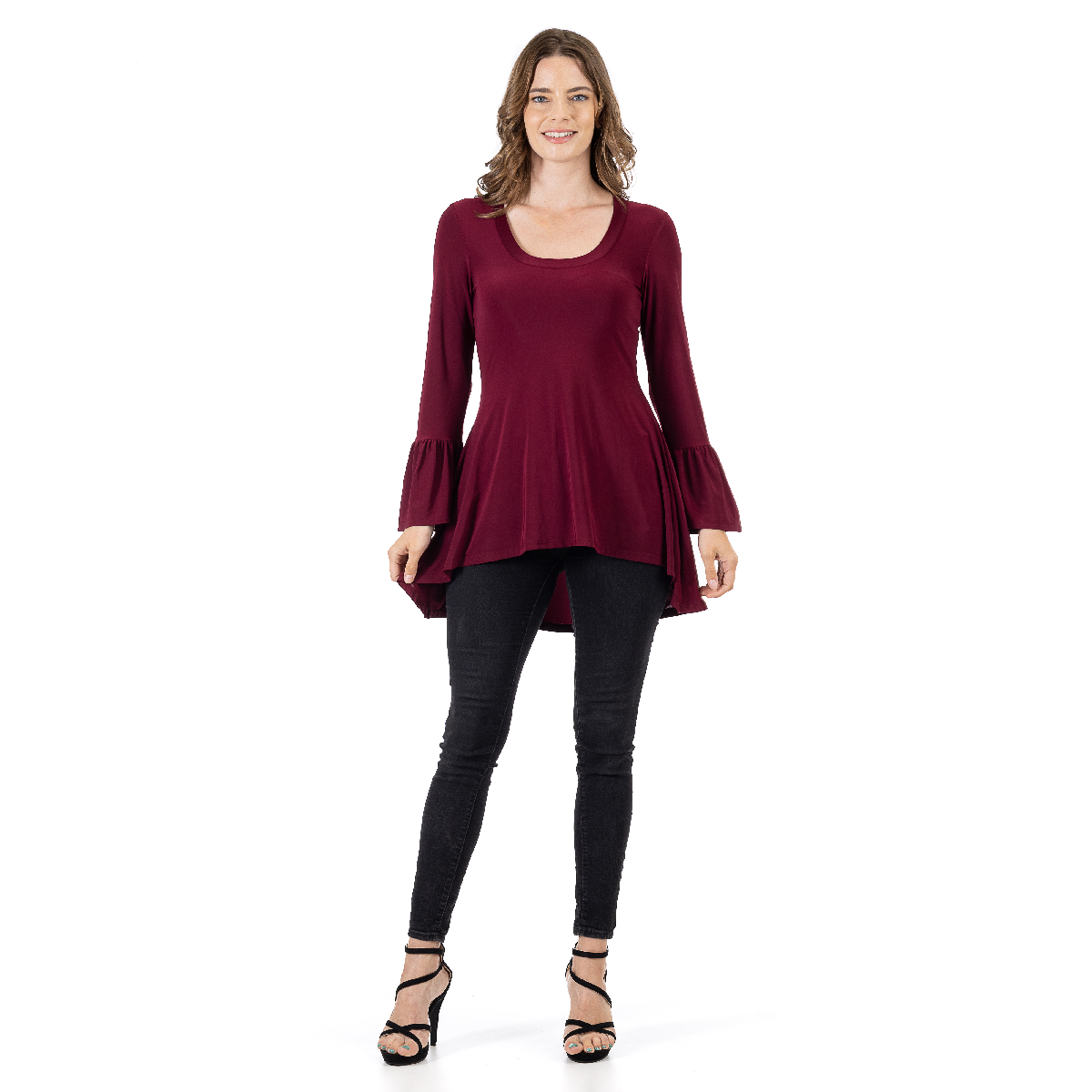Womens 24/7 Comfort Apparel Long Bell Sleeve High Low Tunic Top