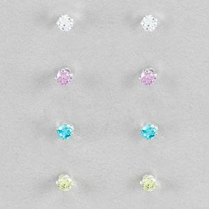 Kids Set of 4 Sterling Silver Cubic Zirconia Earrings