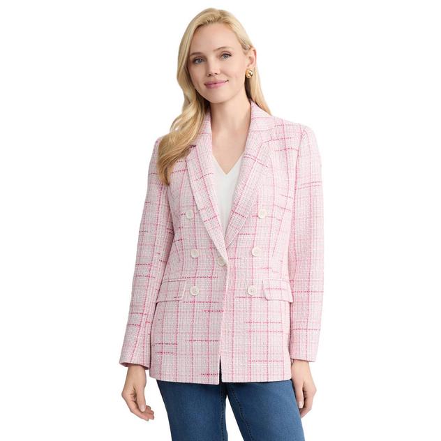 Petite Jones New York Long Sleeve One Button Plaid Tweed Blazer