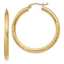 Gold Classics(tm) 10kt. Satin &amp; Diamond-cut 35mm Round Hoop Earrings