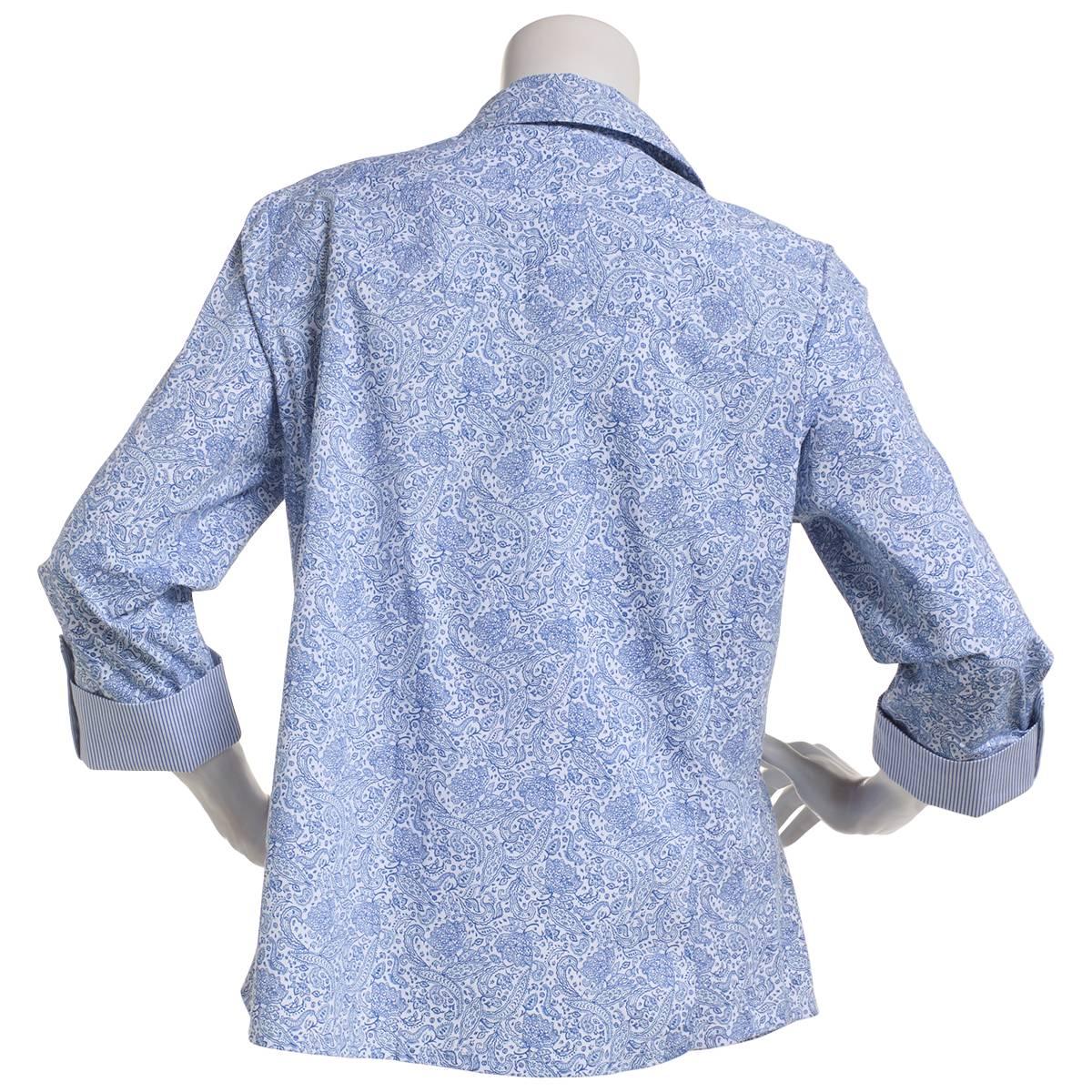 Petite Emily Daniels Paisley Knit To Fit Button Front Blouse