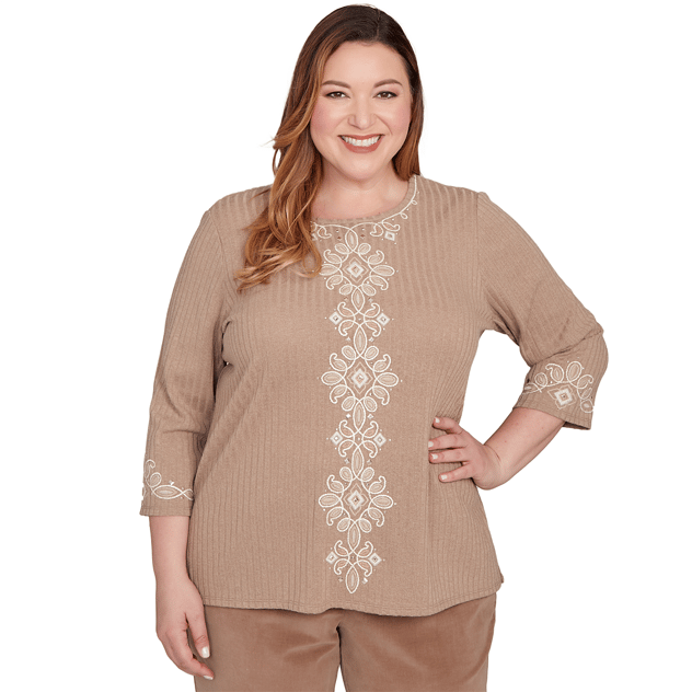Plus Size Alfred Dunner Vienna Embroidered Medallion Blouse
