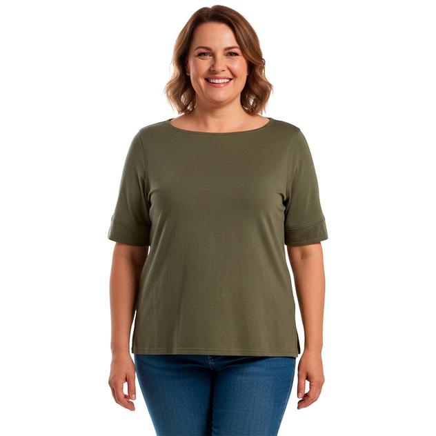 Plus Size Architect® Elbow Sleeve Boat Neck Tee