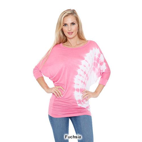 Womens White Mark Banded Dolman Side Tie Dye Top