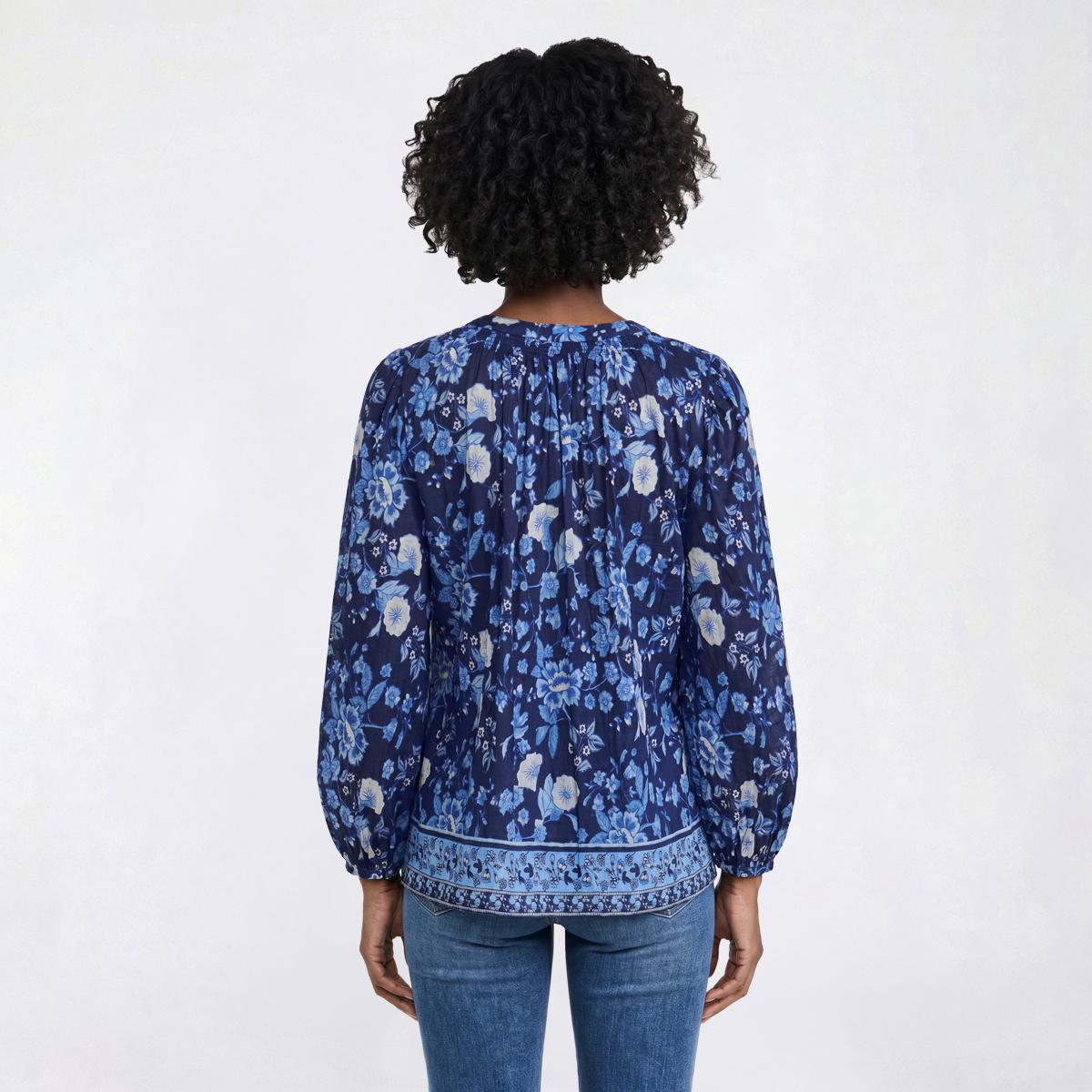 Womens Absolutely Famous Long Balloon Sleeve Henley Blouse