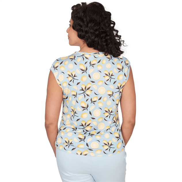 Womens Emaline Key Items Cap Sleeve All Over Lemon Blouse