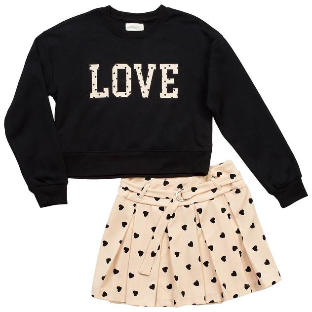 Girls (7-16) No Comment Love Sweatshirt & Belted Heart Skirt