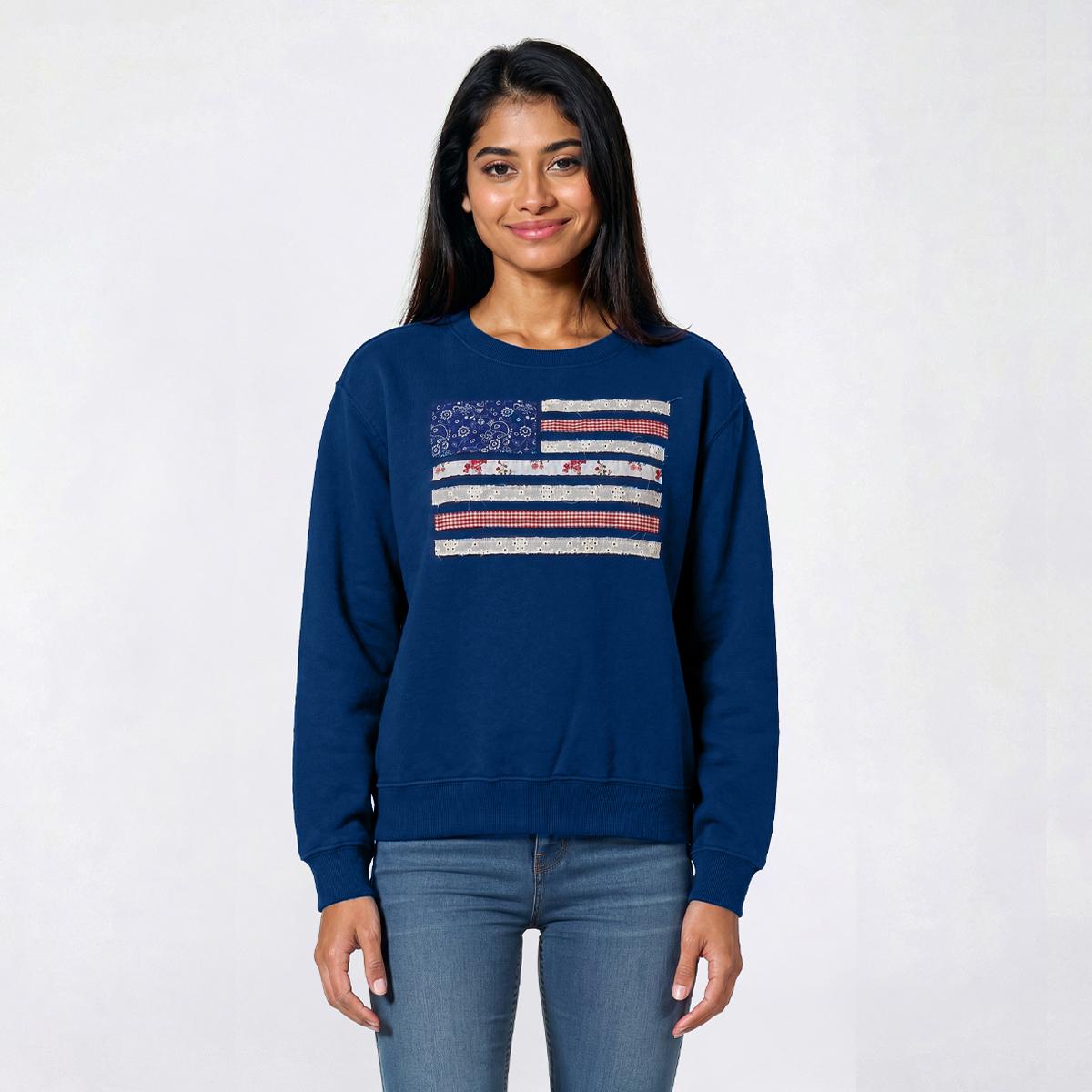 Juniors No Comment Fleece Americana Raw Edge Sweatshirt