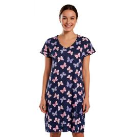 Womens Charmour Ruffled Short Sleeve Butterfly V-Neck Nightshirt