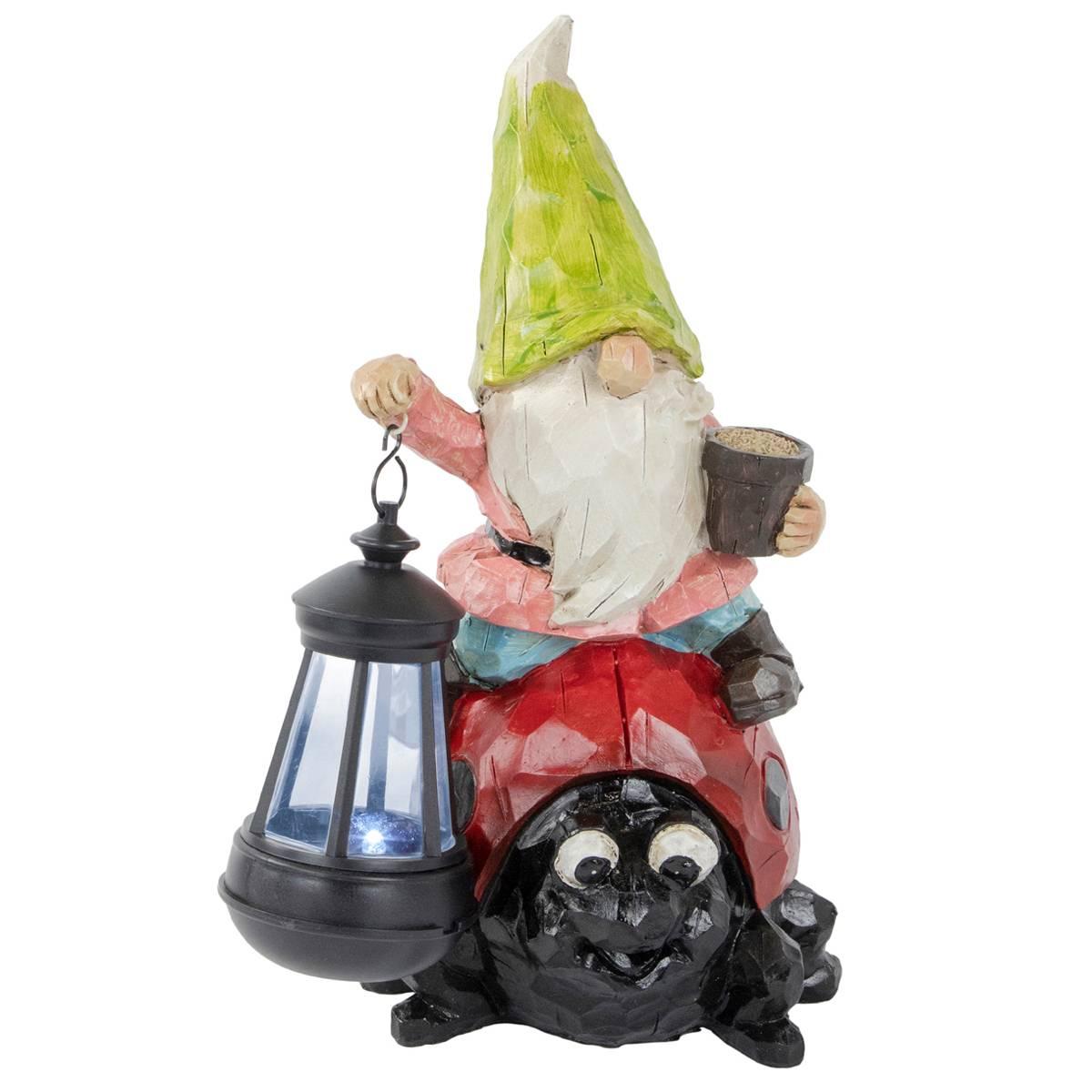 Northlight Seasonal Solar LED Gnome & Ladybug Garden Statue