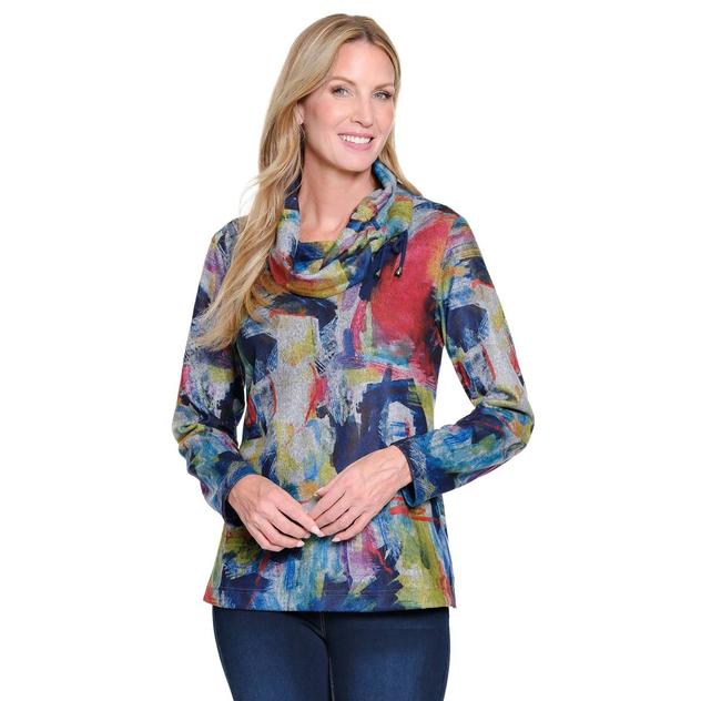 Womens Ali Miles Brushstroke Drawstring Cowl Neck Sweater
