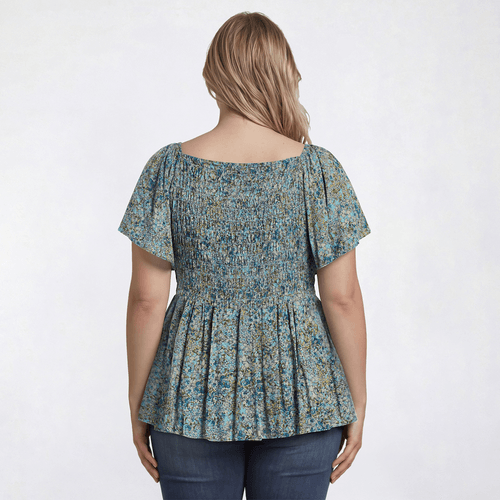 Juniors Plus Angie Floral Smock V Front Peasant Top
