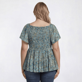 Juniors Plus Angie Floral Smock V Front Peasant Top