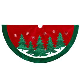 Kurt S. Adler 48in. Red Velvet w/ Green Trees Tree Skirt