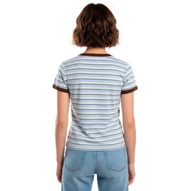 Juniors Pink Rose Striped Ringer Tee - Blue