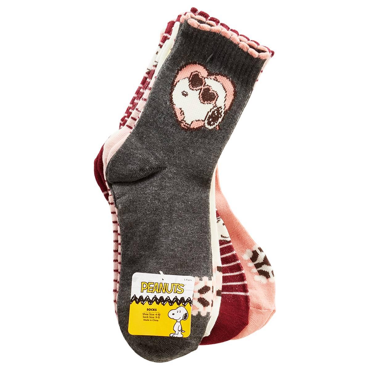Girls Peanuts(tm) 5pk. Mid Crew Socks
