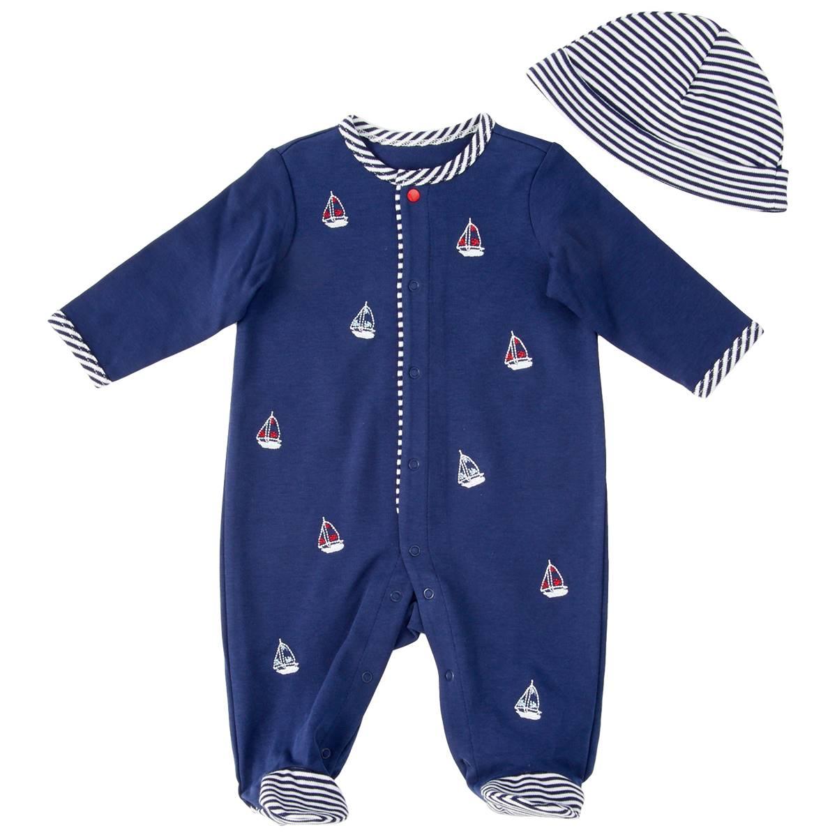 Baby Boy (NB-9M) Little Me Sailboats Footed Sleeper & Hat