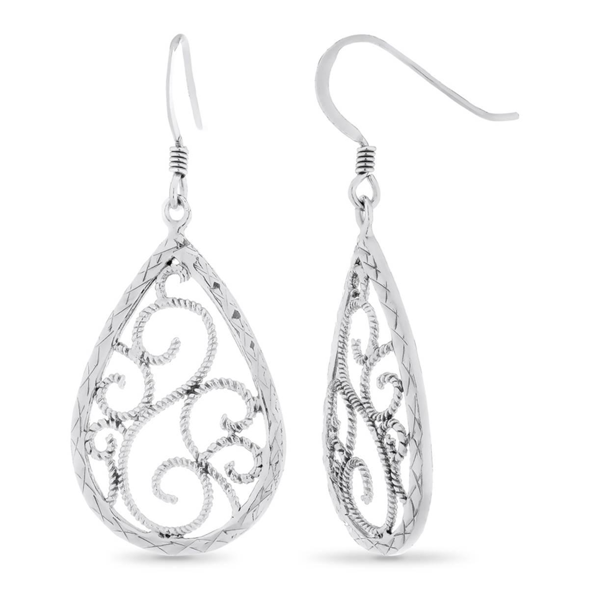 Forever New Sterling Silver Filigree Pear Shape Dangle Earrings