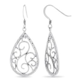 Forever New Sterling Silver Filigree Pear Shape Dangle Earrings
