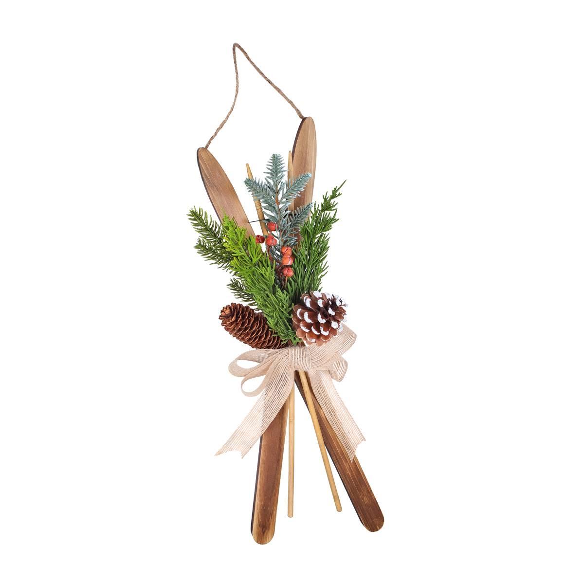 National Tree 17in. Holiday Skis Floral Wall Hanging Décor