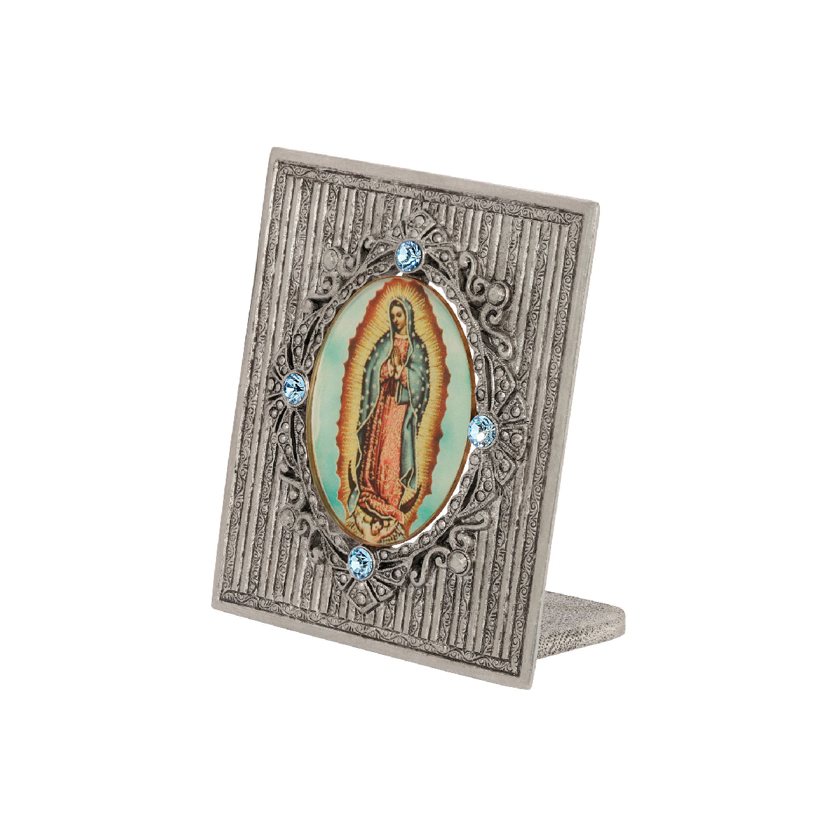 Symbols of Faith Pewter Enamel Our Lady Of Guadalupe Blue Plaque