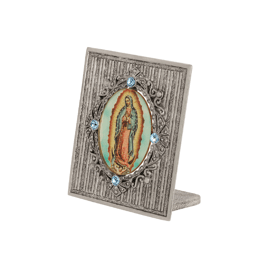 Symbols of Faith Pewter Enamel Our Lady Of Guadalupe Blue Plaque
