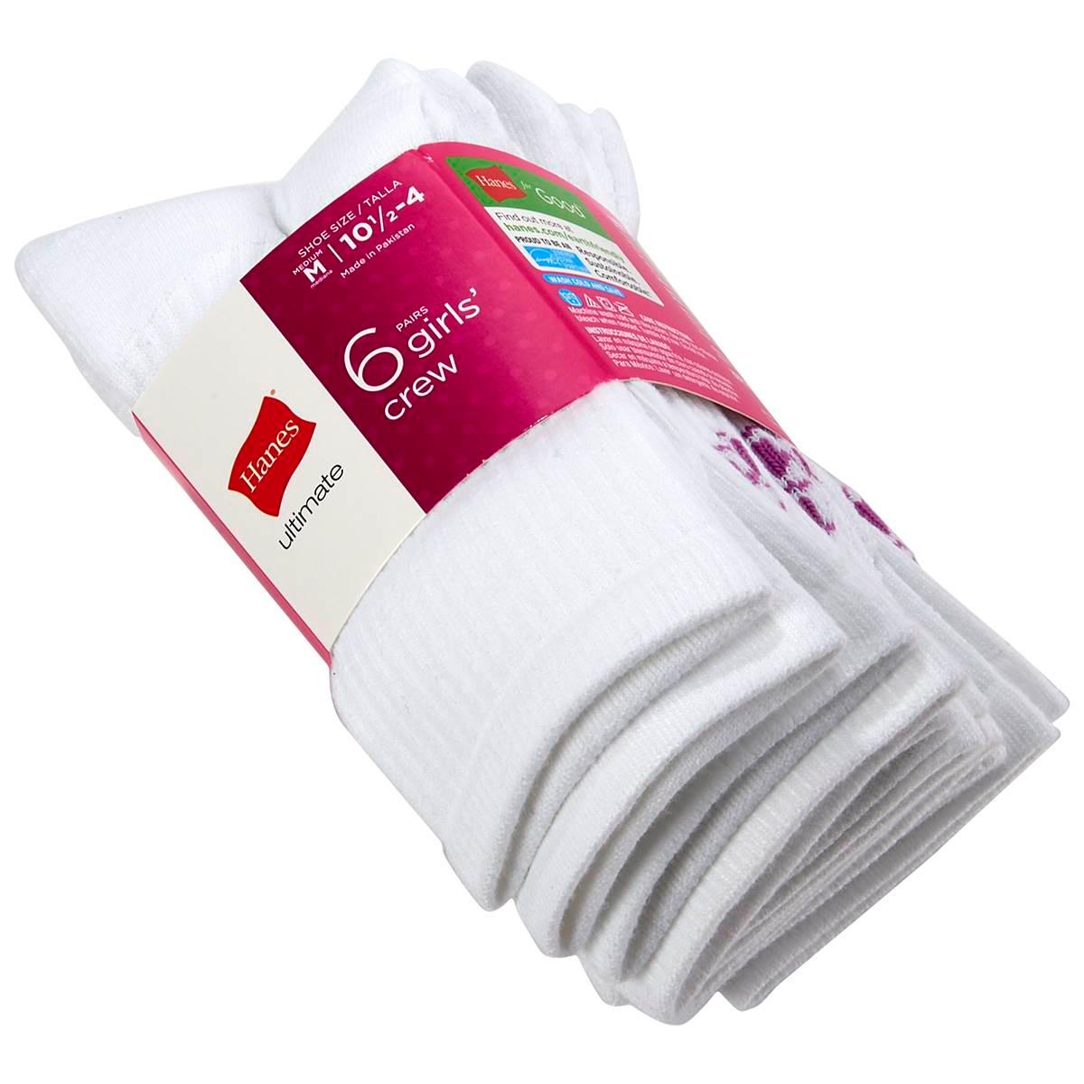 Girls Hanes(R) 6pk. Ultimate Crew Socks