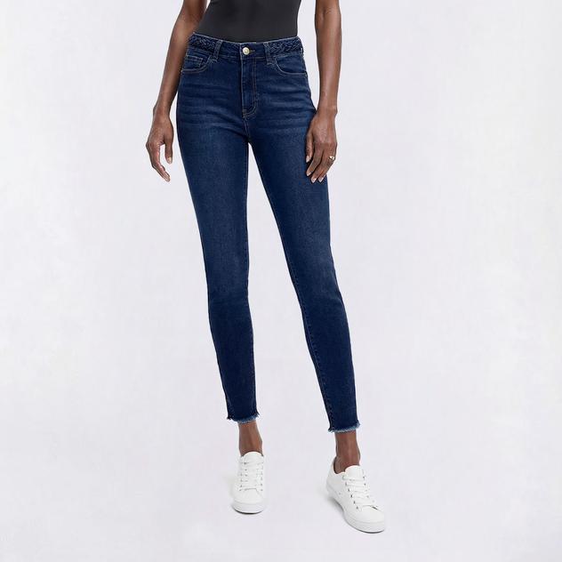 Petite Bleu Denim Braided Waist Skinny Leg Jeans