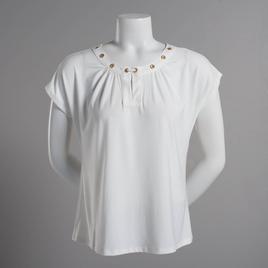 Petite Notations Short Sleeve Solid Basic Knit Shell