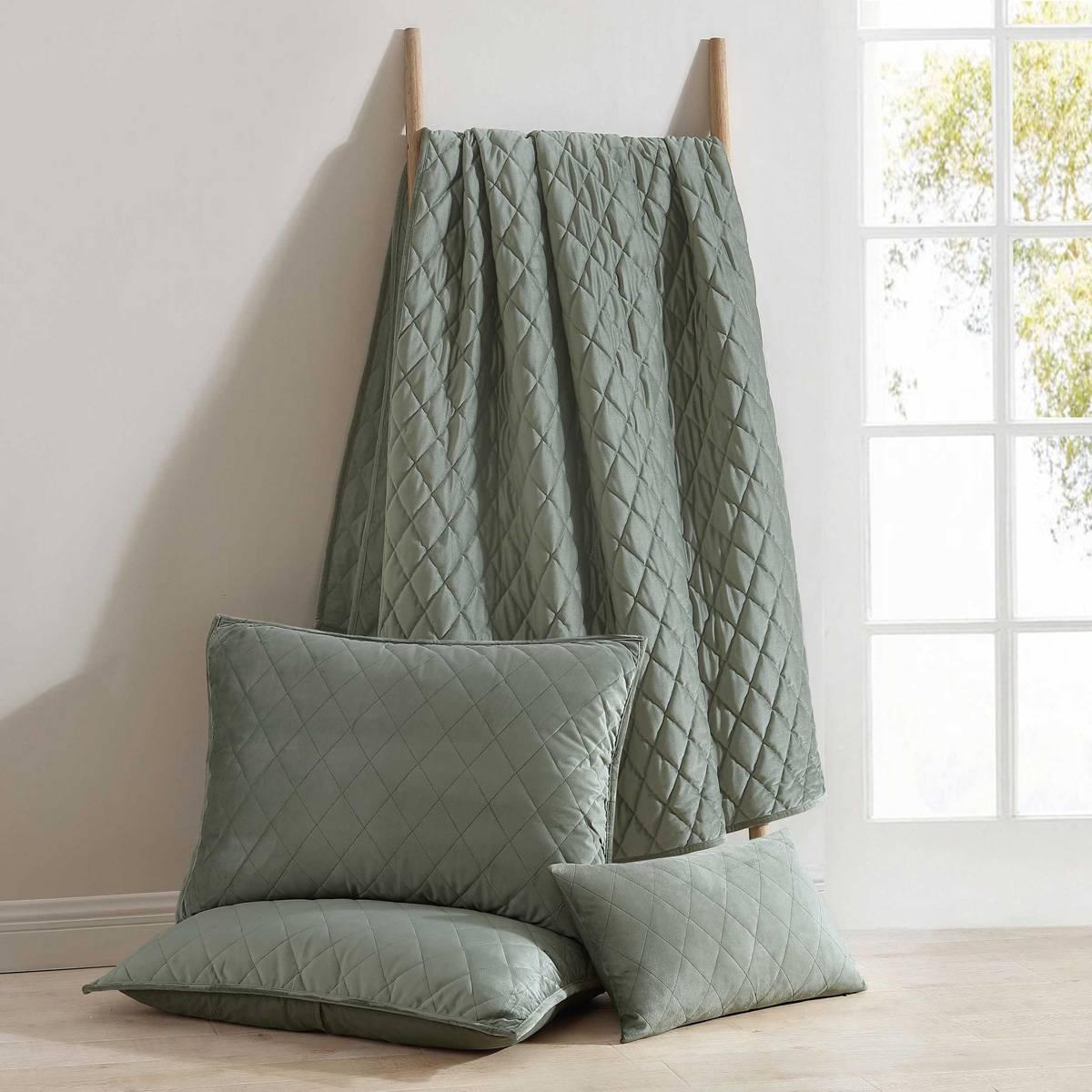 Laura Ashley Solid Diamond Stitch Velvet-Textured Quilt Set