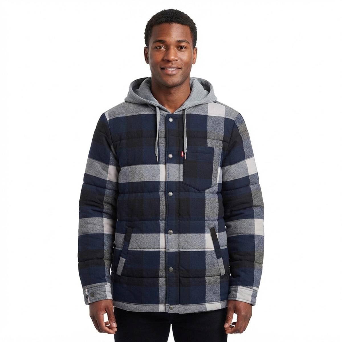 Mens Levi''s(R) Quilted Shirt Jacket with Hood - Navy Twill