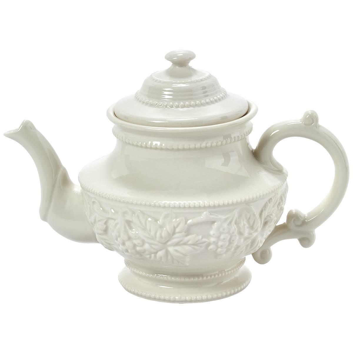 Home Essentials 29oz. Ivory Embossed Genie Bottle Teapot