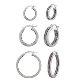 Forever New Sterling Silver Glitter Hoop Earrings - Set of 3