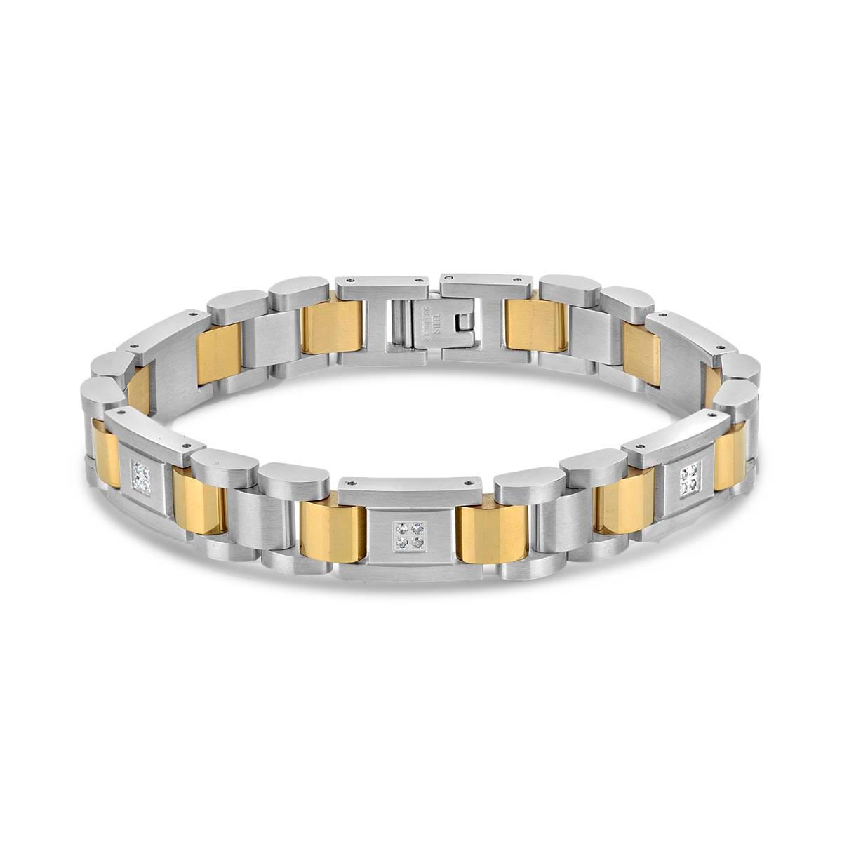 Mens Forever New Stainless Steel Two Tone CZ Bracelet