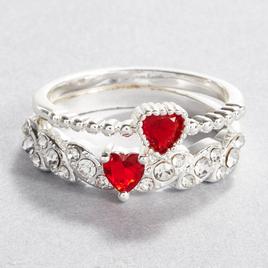 Ashley Cooper(tm) Silver-Tone Double Red Heart Ring